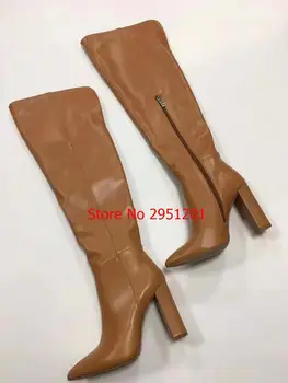 Diz Yüksek Çizmeler Kış Kadın Ayakkabı Fermuar Yüksek Topuk Uzun Çizmeler Tıknaz Kalın Topuk Bayan Botları Yeni Fabrika Toptan
