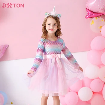 DXTON Kızlar Prenses Elbise 2023 Yay Çocuklar Kızlar İçin Elbiseler Doğum Günü Kız Elbise Toddlers Parti Vestidos Çocuk Kış Giysileri