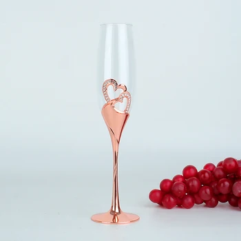 Düğün Cam Çift Kristal Kadehler Elmas Noktalı Kalp Şampanya cam şarap kadehi sevgililer Günü Romantik Masa Dekorasyon