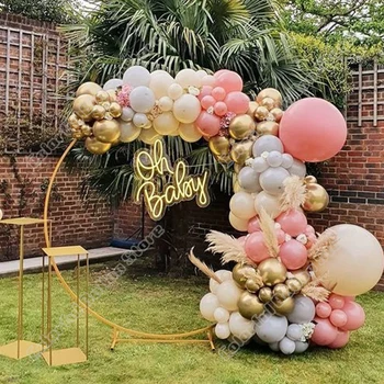 Düğün Doğum Günü Partisi Dekoru Maca Gri Retro Pembe Altın Lateks Balon Garland Kemer Tatil Olay Backgound Bebek duş dekorasyonu
