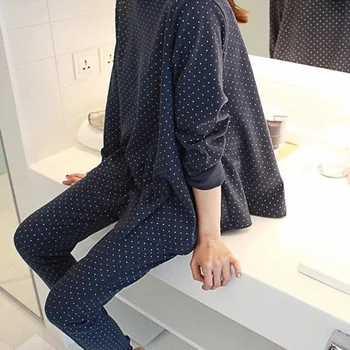 Dıan Dıan Pijama kadın Gevşek pamuklu uzun kollu tişört Kazak Pijama Seti Kadın