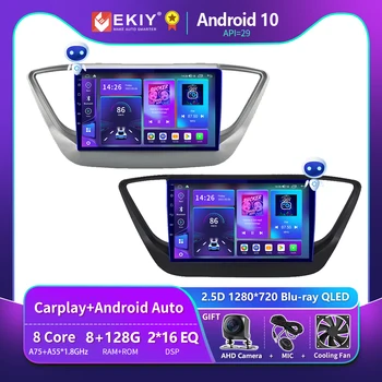 EKIY T900 Android 10 Araba Radyo Hyundai Solaris İçin 2 Verna 2017-2020 Autoradio Blu-ray 1280 * 720 QLED Multimedya Oynatıcı Navı GPS