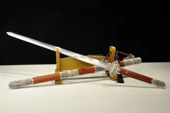 El yapımı Wushu Tang Kılıç Falchion Temper Manganez çelik Bıçak Bıçak kenar Ahşap Kılıf
