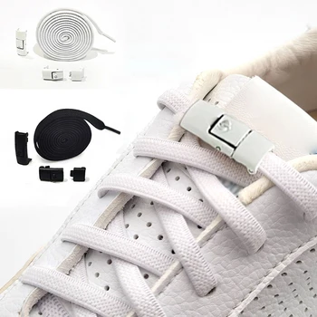Elastik Hiçbir Kravat Ayakkabı Bağcığı Sneakers İçin Metal Kilit Shoestrings Çocuklar İçin Yetişkin Yarım Daire Ayakabı Hızlı Tembel Kapsül Toka Danteller