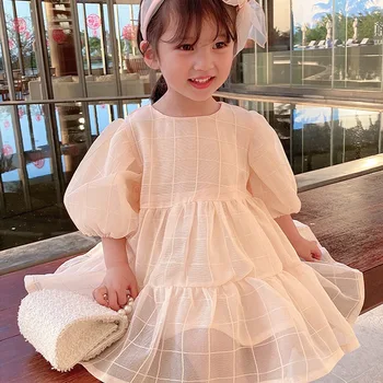 Elbise Kısa Kollu Diz Boyu Kazak A-line Katı Düzenli Pamuk Yeni Moda Basit Tatlı Yaz Çocuk Kız