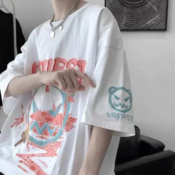 Erkek Yaz İnce gömlek tops Gevşek yuvarlak boyun kısa kollu Tee Üstleri bol tişört Kazak erkek Üstleri Tshirt Artı Boyutu