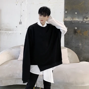 Erkekler Düzensiz Yarasa Kollu Gevşek Rahat Siyah svetşört Erkek Kadın Japonya Tarzı Streetwear Punk Gotik Kazak Ceket