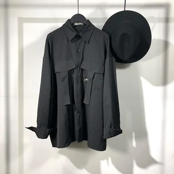 Erkekler Owen Rahat seak Gotik erkek giyim Hip Hop Tees Tops Sonbahar Büyük Boy Yüksek Streetwear Uzun Kollu Siyah Gömlek