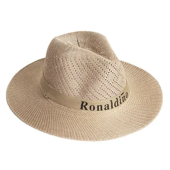 Erkekler Polyester Taklit Rafya Nefes Batı Kovboy şapkası Yaz Mektup Seyahat Geniş Ağız Güneş Koruyucu Hasır Örgü güneş şapkası R65