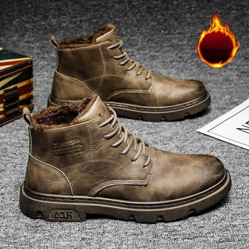 Erkekler yarım çizmeler Açık Deri Sonbahar Kış Kaymaz Yürüyüş Erkek Casual Flats iş ayakkabısı Sneakers Moda Rahat
