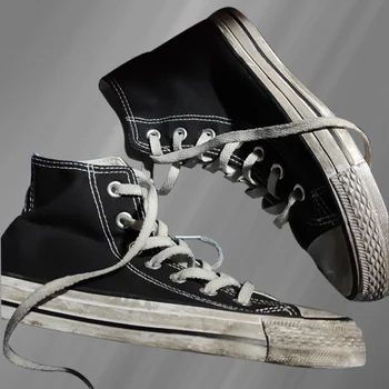 Eski kirli kanvas ayakkabılar yüksek top rahat yürüyüş hip-hop sokak çekim el yapımı eski vulkanize ayakkabı 35-46