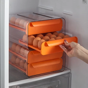 Ev Buzdolabı Anti-fall yumurta rafı Plastik Çift Katmanlı Çok Fonksiyonlu Yumurta Kutusu Çekmece Saklama Kabı İstiflenebilir Aracı