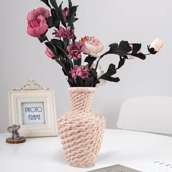 Ev dekorasyon plastik vazo kuru ve ıslak çiçek düzenleme konteyner vazo oturma odası dekorasyon taklit rattan vazo