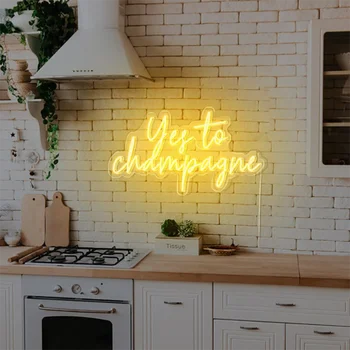 Evet Şampanya neon burcu, Özel bar dekorasyon neon ışık burcu, dekorasyon için kişiselleştirilmiş neon bar tabelaları