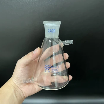 FAPEI Filtreleme flask ile yan tubulature 250 Ml 24/29, Üçgen şişesi ile üst ve alt yan tüp, filtre Erlenmeyer şişesi