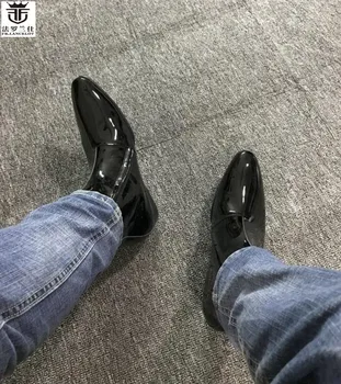 FR.LANCELOT yeni varış erkekler sivri burun ayak bileği patent deri chelsea çizmeler zip up mujer botas gentlem parti ayakkabıları tırmanmak deri