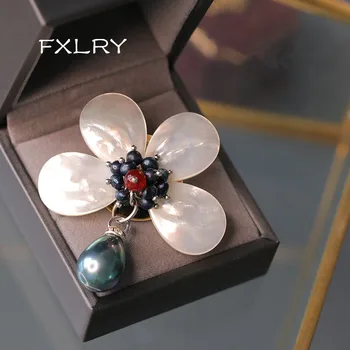 FXLRY Orijinal El Yapımı Doğal Inci Kabuk Çiçek Broş Pin Eşarp Toka pin Kadınlar Takı Için