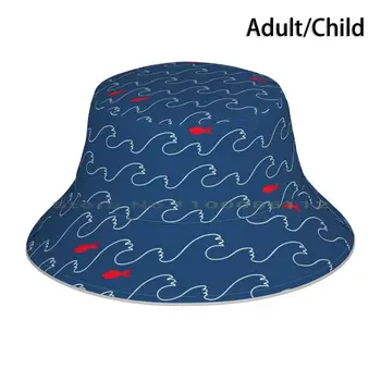 Fırtınalı Dalgalar Kova Şapka güneşlikli kep Dalgalar Deniz Okyanus Lacivert Kırmızı Desen Süsleme Doku Hattı Deniz Sualtı Derin Doğa Vahşi