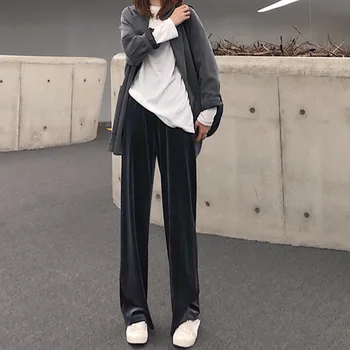 Geniş Bacak kış pantolonları Kadın Baggy Harajuku Yüksek Bel Bayanlar Pantolon Uzun Gevşek Pantolon Bak İnce 2020 Sonbahar Kış