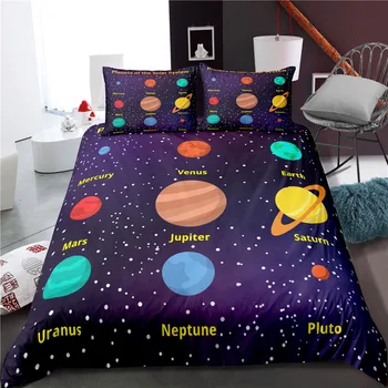Gezegen Uzay nevresim takımı s Karikatür Evren Nevresim seti kral çift kişilik yatak keten Yatak Örtüsü Dropshipping