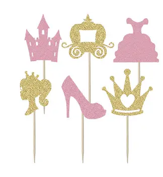 Glitter Prenses Doğum günü Cupcake Toppers bebek duş vaftiz düğün kürdan ayarla
