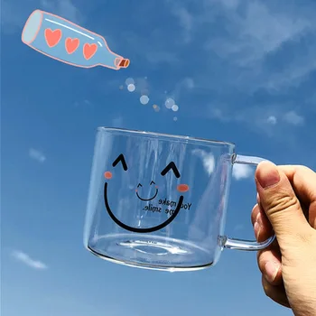 Gülümseme cam küçük yaratıcı çocuk su bardağı çay bardağı ev fincan kahvaltı fincan ısıya dayanıklı süt kupası