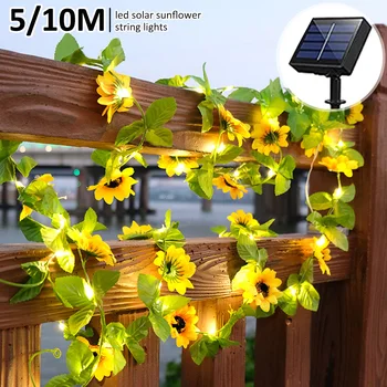 Güneş ayçiçeği dize ışıkları yapay çiçek çelenk ışık IP65 su geçirmez solar ampul ışık bahçe dekor balkon peri dize