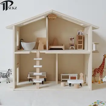 Günlük Dollhouse DIY Ahşap Dollhouse İnşaat Minyatür Mobilya Oyuncaklar Simülasyon Villa Küçük Ev Mobilya Dahil