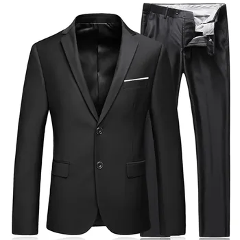 Güzel erkek İş Vogue Yüksek Kaliteli Beyefendi Siyah 2 Parça Takım Elbise Seti / Blazers Ceket Ceket Pantolon Klasik Pantolon