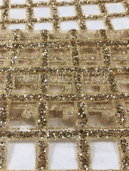 Güzel tasarım Çapraz tasarım altın yapıştırılmış baskı glitter tül afrika Hindistan elbise kumaş testere düğün gelin kıyafeti