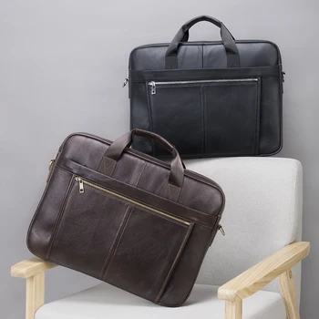 Hakiki Deri Dizüstü 17 inç Çanta Erkekler İçin Deri Siyah Evrak Çantası İş postacı çantası erkek Büyük Dizüstü Seyahat Çantaları