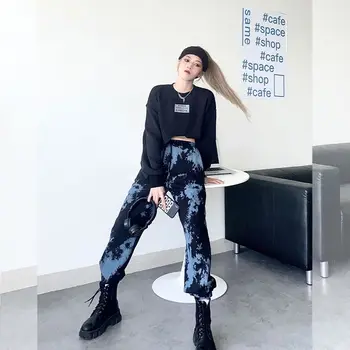 Harajuku Kravat Boya rahat pantolon kadın 2020 Sonbahar Sweatpants Yüksek Bel Zayıflama Ayak Bileği Bantlı Pantolon Baggies Kadın Dipleri Pantolon