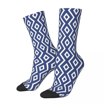 Harajuku Mavi Geometrik Desen futbol çorapları Polyester Orta Tüp Çorap Unisex Nefes