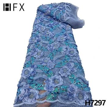 HFX 3d çiçekler Fransız boncuk Afrika Dantel Kumaş 2022 Yüksek Kaliteli Nakış Sequins Nijeryalı Dantel Kumaş gelin elbise İçin H7297