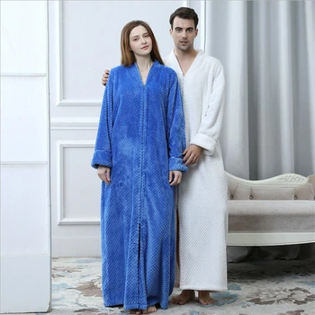 IANLAN Unisex Kış Flanel Rahat Bornoz Erkekler ve Kadınlar için Gevşek X-uzun Nightgowns Katı Kalın Pijama IL00439