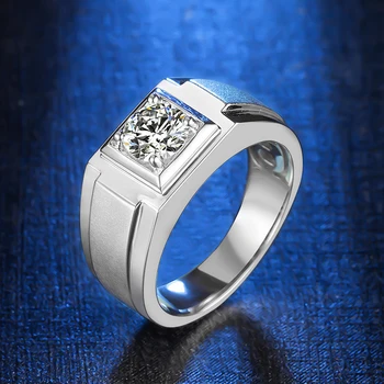 IOGOU 100 % Gerçek 1.0 Karat Mozanit Nişan Yüzüğü Erkekler Için Katı 925 Gümüş Yuvarlak Parlak Pırlanta Yüzük Erkek düğün takısı