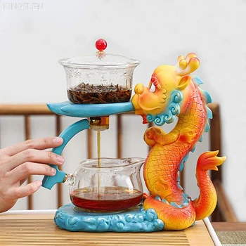 Isıya Dayanıklı Cam çay seti Manyetik Su Saptırma Döner Kapak Kase Yarı Otomatik Kung Fu çay seti Türk filtre kahve makinesi