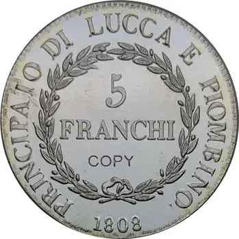 Italya 5 Franchi 1808 İtalyan şehir devletleri Pirinç Gümüş Kaplama Kopya Para