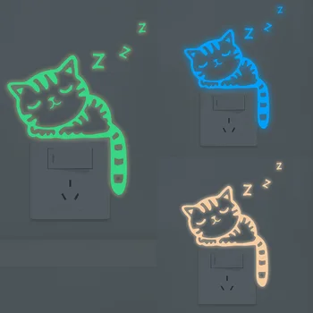 Işık anahtarı Sticker aydınlık Kedi duvar çıkartmaları karikatür Glow karanlık Sticker Çıkartması Çocuk Odası Dekorasyon Ev dekor için