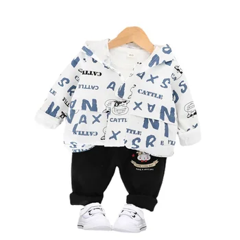 İlkbahar Sonbahar Çocuk Moda Kapüşonlu Ceket T-Shirt Pantolon 3 adet / takım Yeni Bebek Erkek Giysileri Toddler Rahat Kız Giyim Eşofman