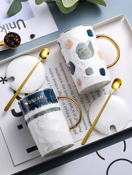 Japon Seramik Kahve Kupa El Yapımı Kahve Kupalar Altın Kolu Kapaklı ve Kaşık Lüks Emaye Kupa Su Şişesi Caneca Hediye Kutusu
