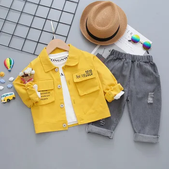 Jchao Çocuklar Bahar Sonbahar Erkek giyim setleri Pamuk harfler Erkek Bebek Giysileri Setleri 3 Adet Ceket + Gömlek + Pantolon Yürümeye Başlayan Giysi Takım Elbise