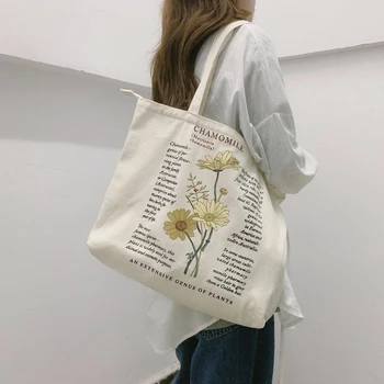 Kadın Kanvas omuzdan askili çanta Retro Papatya Bayanlar Alışveriş Çantaları Pamuklu Bez Kumaş Bakkal Çanta Tote Kitap Çantası Kızlar İçin