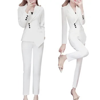 Kadın takım elbise bayan takım elbise ofis profesyonel takım elbise kadın beyaz düz renk moda ince mizaç iki parçalı takım elbise