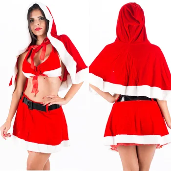 Kadınlar Seksi Noel Elbise Bayan Noel Baba Kostüm Tatlı Noel Cosplay Kostüm İçin Parti Karnaval Üst Etek Şapka Kemer Takım Elbise