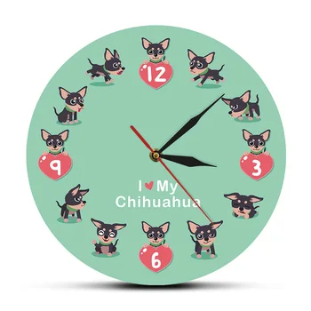 Karikatür Chi-chi Chihuahueno Baskılı Sessiz saat Modern Tasarım I Love My Chihuahua Akrilik İzle Hayvan Köpek Ev Dekoratif