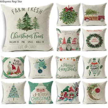 Karikatür suluboya Noel yastık kılıfı keten dekorasyon noel hediyesi minder örtüsü için uygun araba kanepe yastık kılıfı 45cm * 45cm
