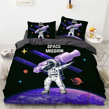 Karikatür çocuk nevresim takımı çocuklar için bebek kız Yorgan yatak örtüsü seti yastık kılıfı yatak çarşafları nevresim 135 140x200 Uzay görevi