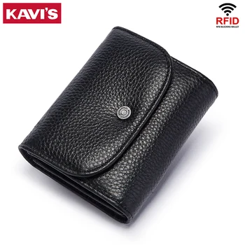 KAVIS Hakiki Deri kadın Cüzdan Mini Fermuarlı bozuk para cüzdanı Bayan el çantası RFID Engelleme kart tutucu Küçük Para Klipleri