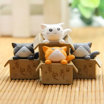Kawaii Karikatür Kedi Hayvan Oyuncaklar Karton Kutu Yavru Masası Araba Süsler Sevimli Modeli Peri Bahçe Moss Minyatürleri Dekor Aksesuarları